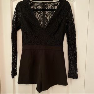 Black lace short romper